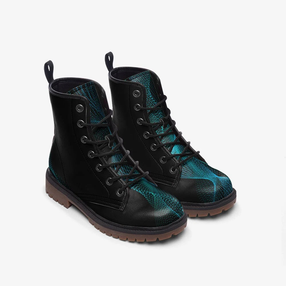 Blue Digital Wave Vegan Leather Boots