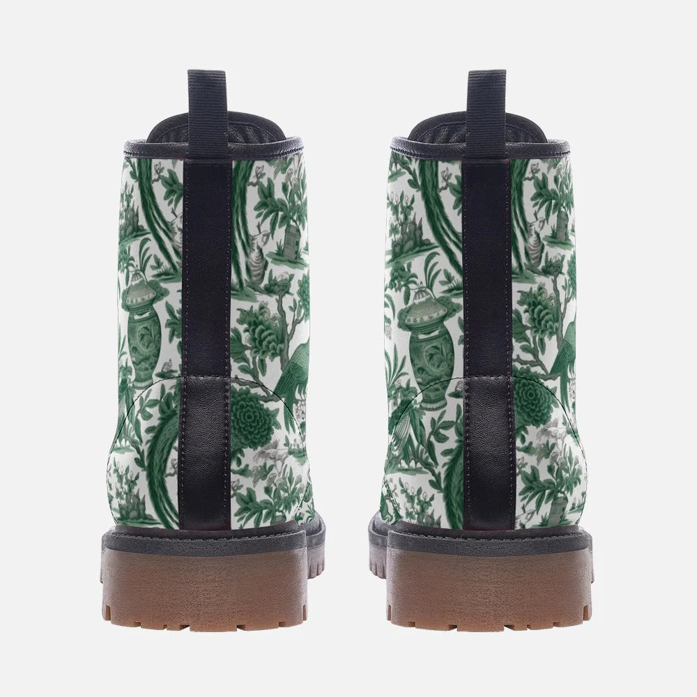 Green Chinoiserie Vegan Leather Boots