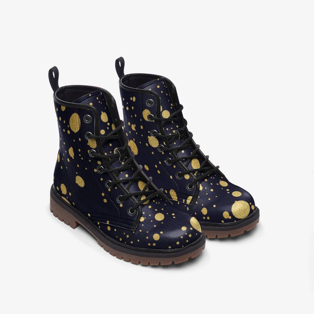Navy And Gold Spotted Festival Vegan Leather Boots
