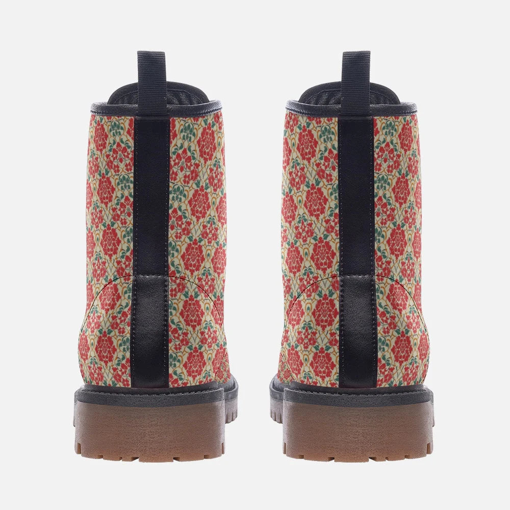 Floral Red Patterned Abstracts Vegan Leather Boots