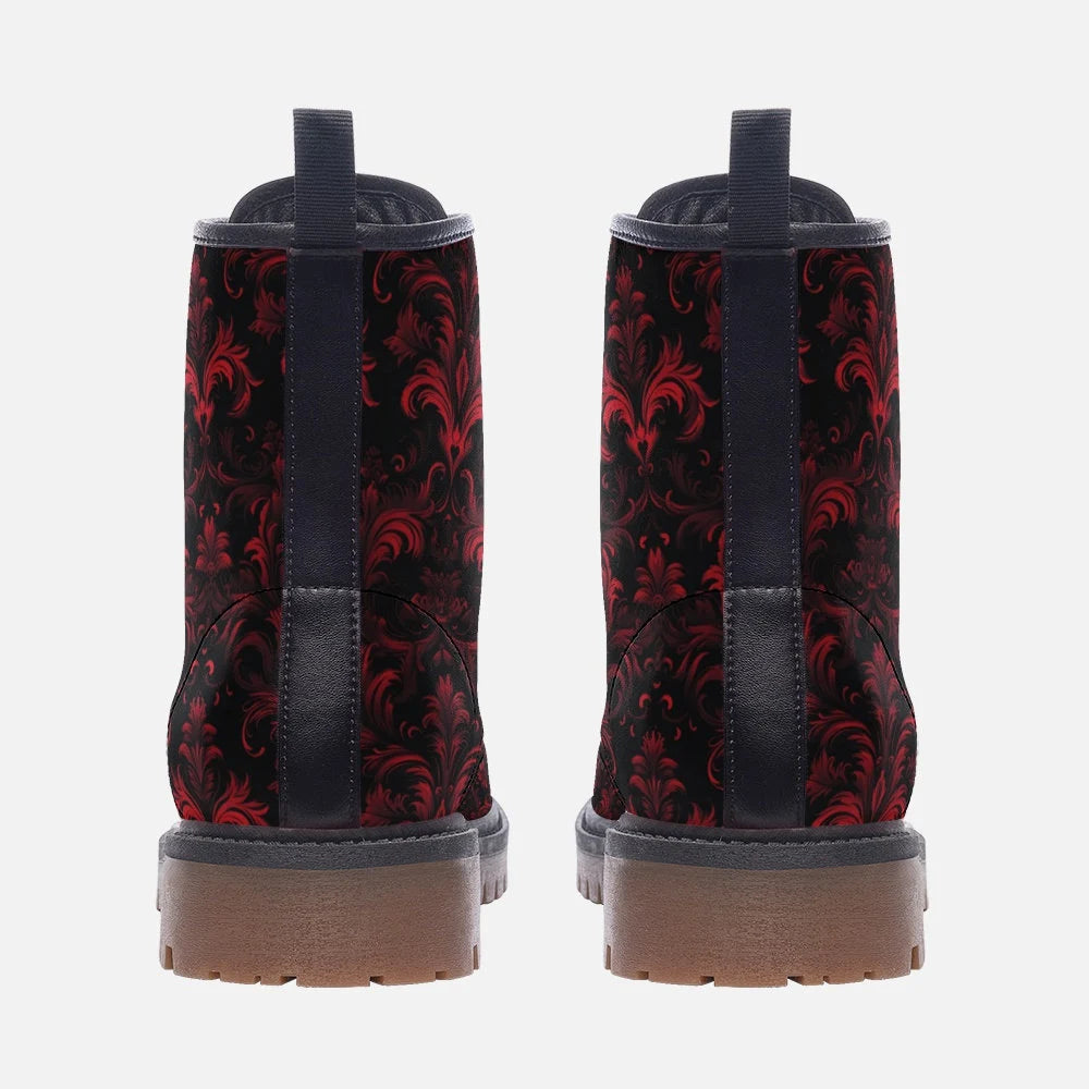 Red Damask Patterned Vegan Leather Festivals Boots