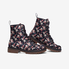 Beautiful Navy And Pink Cherry Blossom Vegan Leather Boots