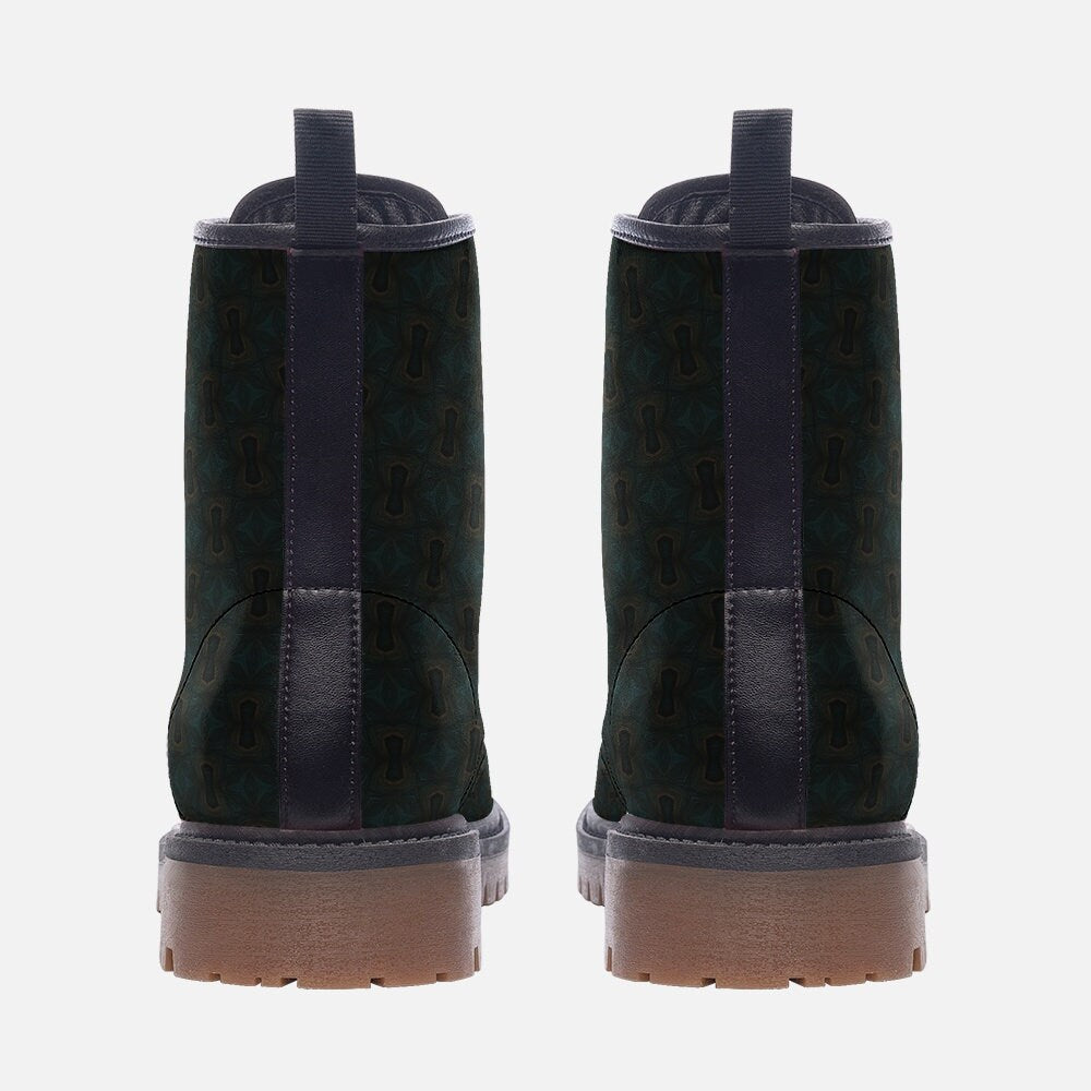 Art Deco Deep Green And Black Vegan Leather Boots