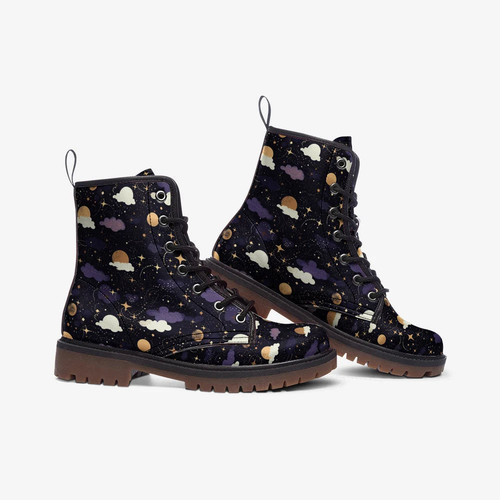 Witchy Magic Purple And Gold Vegan Leather Boots