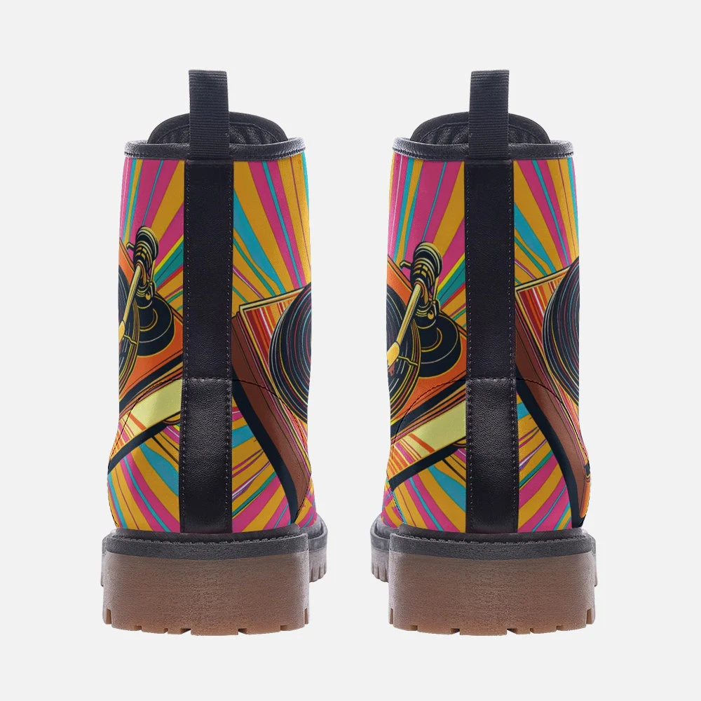 Retro Record Player Vegan Leather Boots