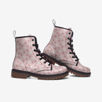 Pastel Pink And White Pretty Floral Patterned Vegan Leather Boots
