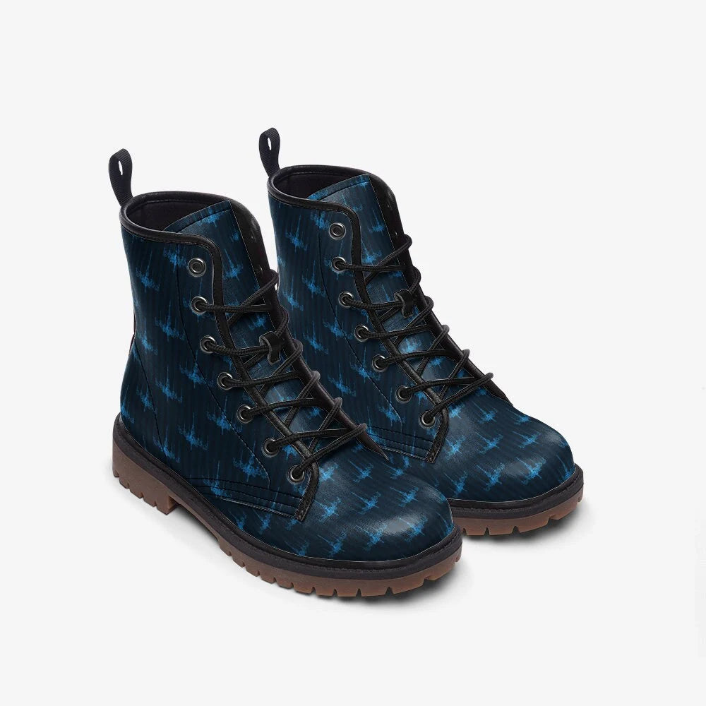 Blue And Black Gothic Chandeleir Vegan Leather Festival Boots