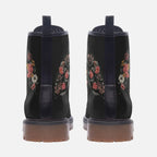 Black And Floral Heart Lung Gothic Vegan Leather Boots